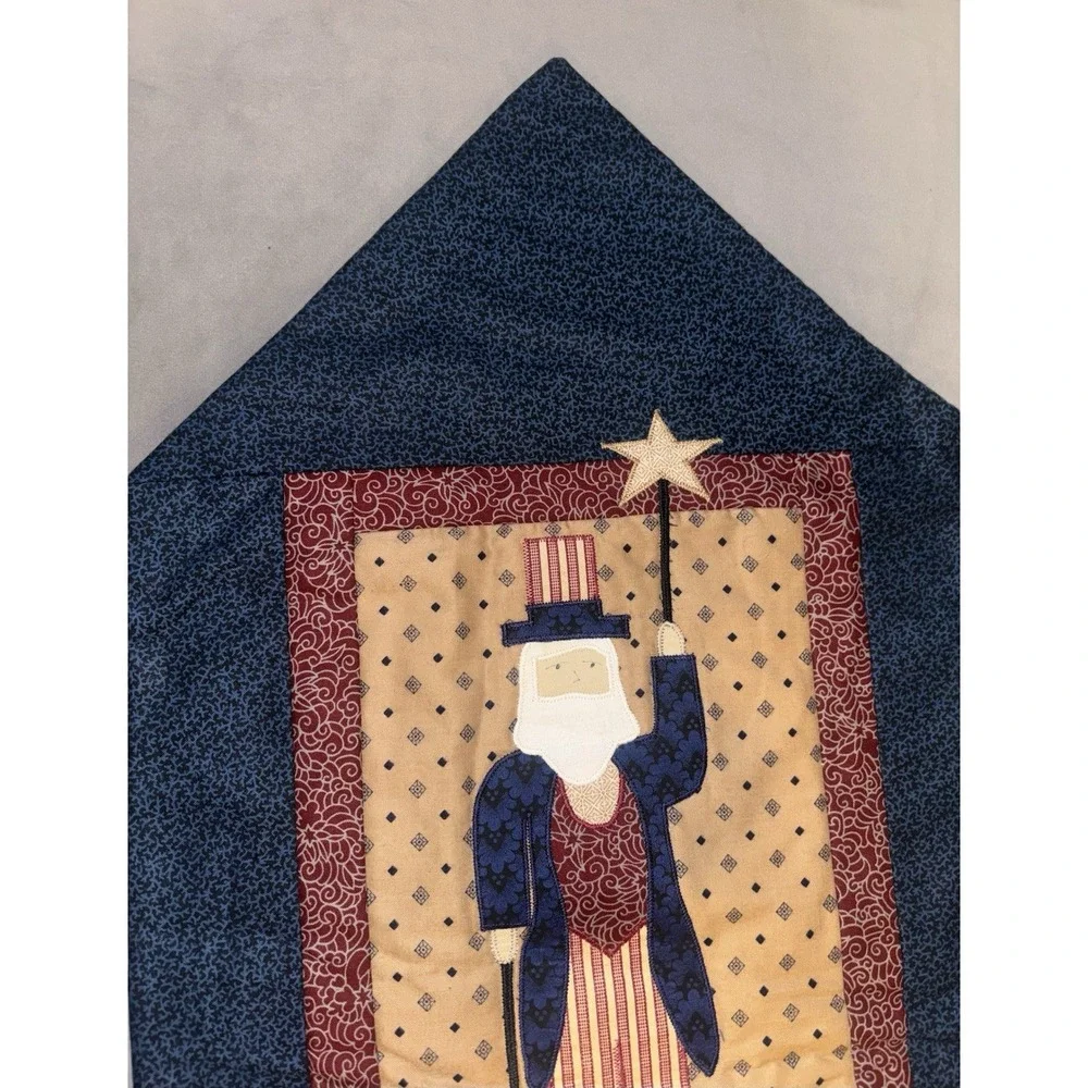Vintage USA 4th of July Tapestry Banner Wall Hanging Uncle Sam Stars Stripes Red